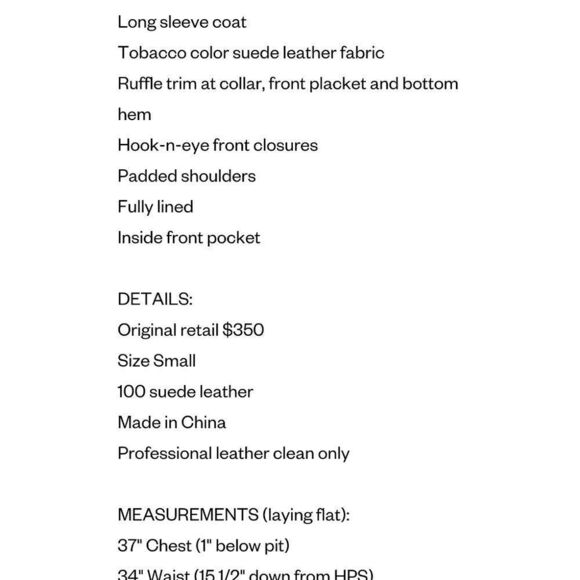 Saguaro Tobacco Suede Leather Ruffle Trim Coat - Picture 7 of 7